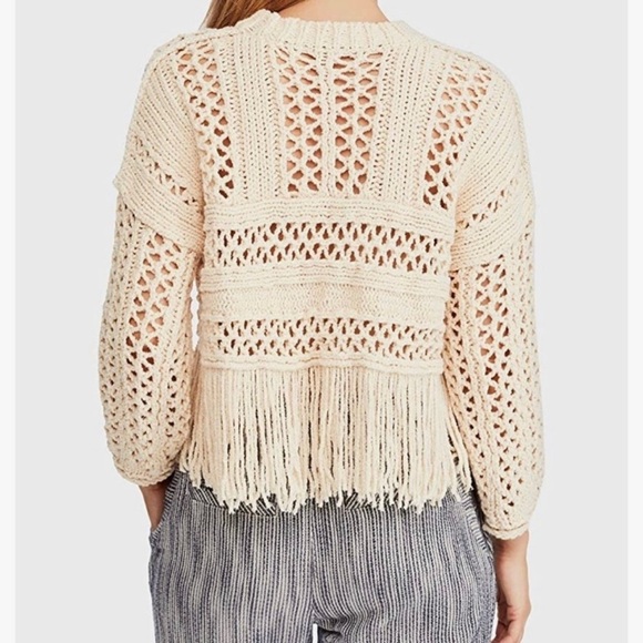 Free People Higher Love Crochet Knit Fringe Boho Sweater Size Medium Hippie - Picture 3 of 14